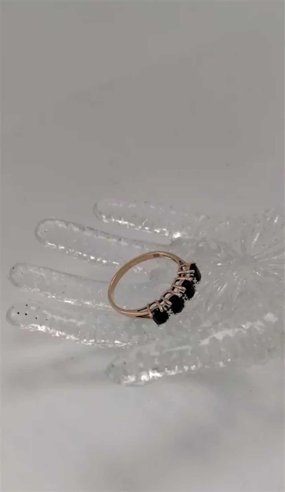 Vintage 4-Stone Black Sapphire Ring, 9ct, Size 8.… - image 4