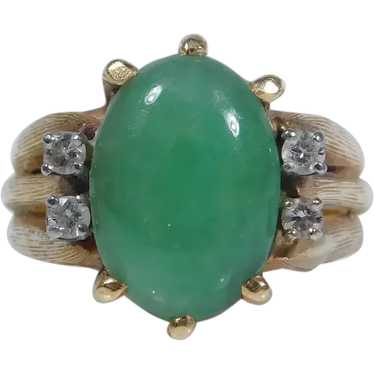 Beautiful .20ctw Diamond & Jade Ring 14K Yellow Go