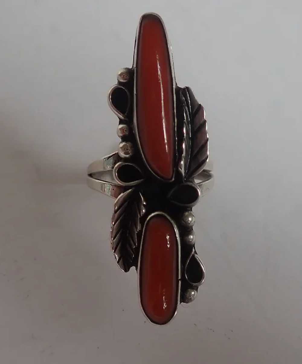 *Vintage Native American Sterling Coral Ring Size… - image 3
