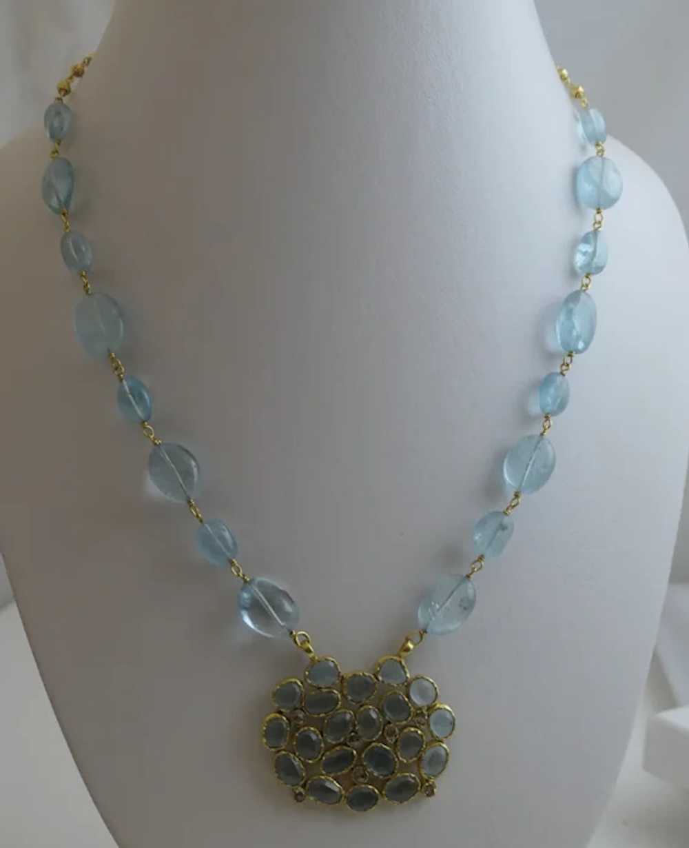 Aquamarine and Blue Topaz gold plated sterling si… - image 3