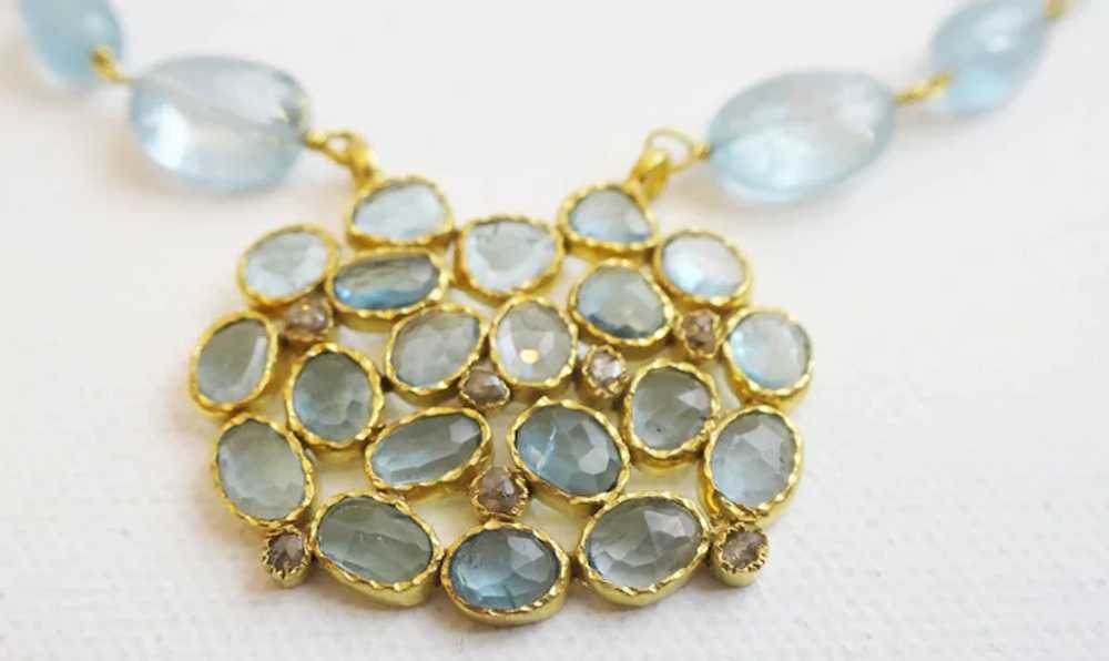 Aquamarine and Blue Topaz gold plated sterling si… - image 7