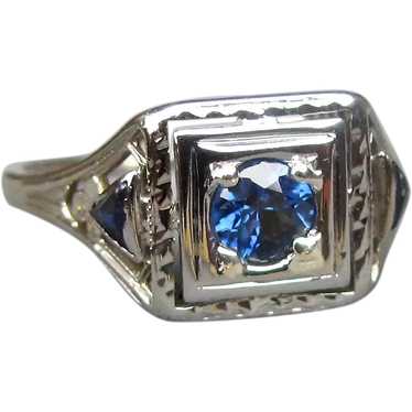 Antique 1920's 18K White Gold Sapphire Ring - image 1