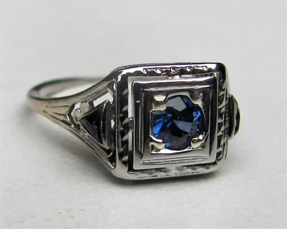 Antique 1920's 18K White Gold Sapphire Ring - image 2
