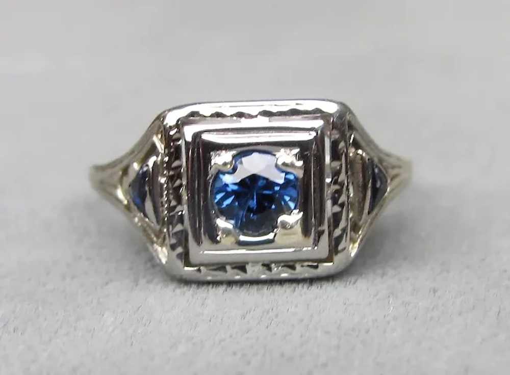 Antique 1920's 18K White Gold Sapphire Ring - image 5