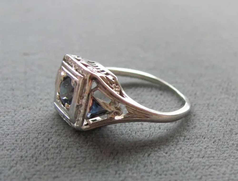 Antique 1920's 18K White Gold Sapphire Ring - image 6