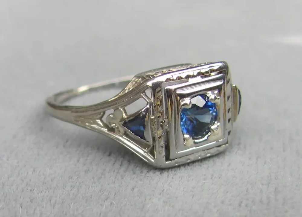 Antique 1920's 18K White Gold Sapphire Ring - image 7