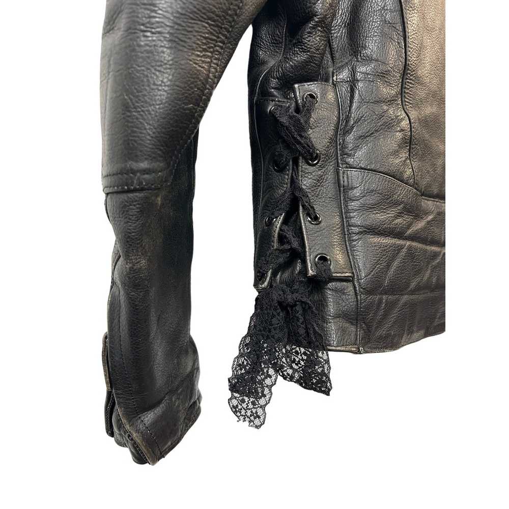 Leather Jacket River Road Black Biker Motorcycle … - image 9