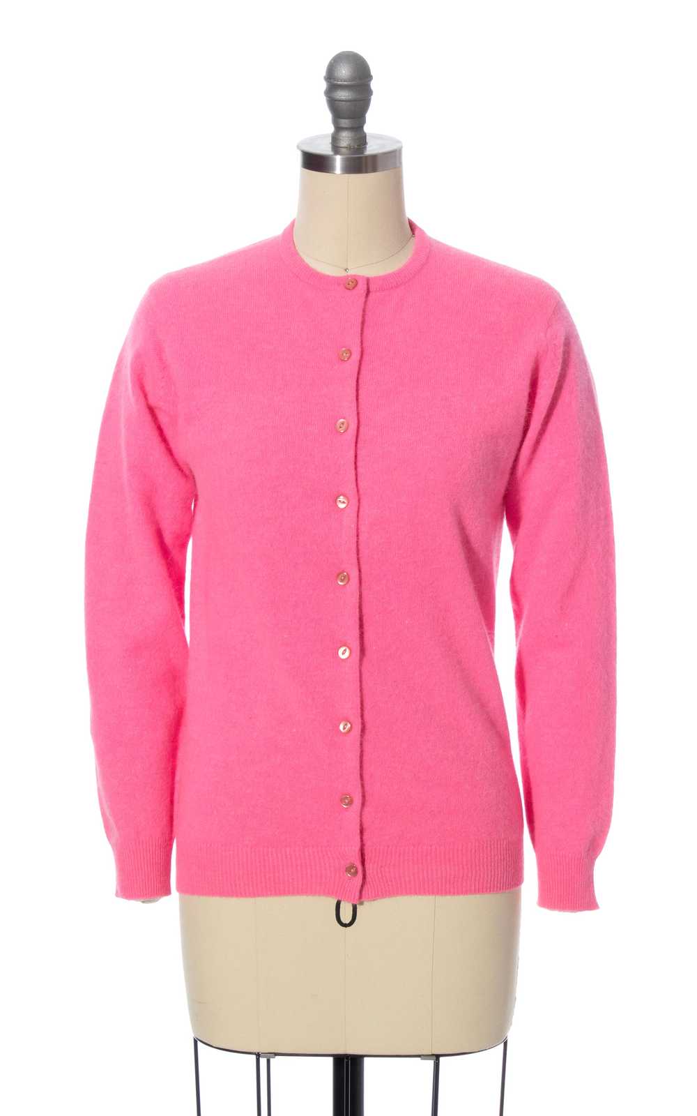 1960s Hot Pink Angora Blend Knit Cardigan | x-sma… - image 1