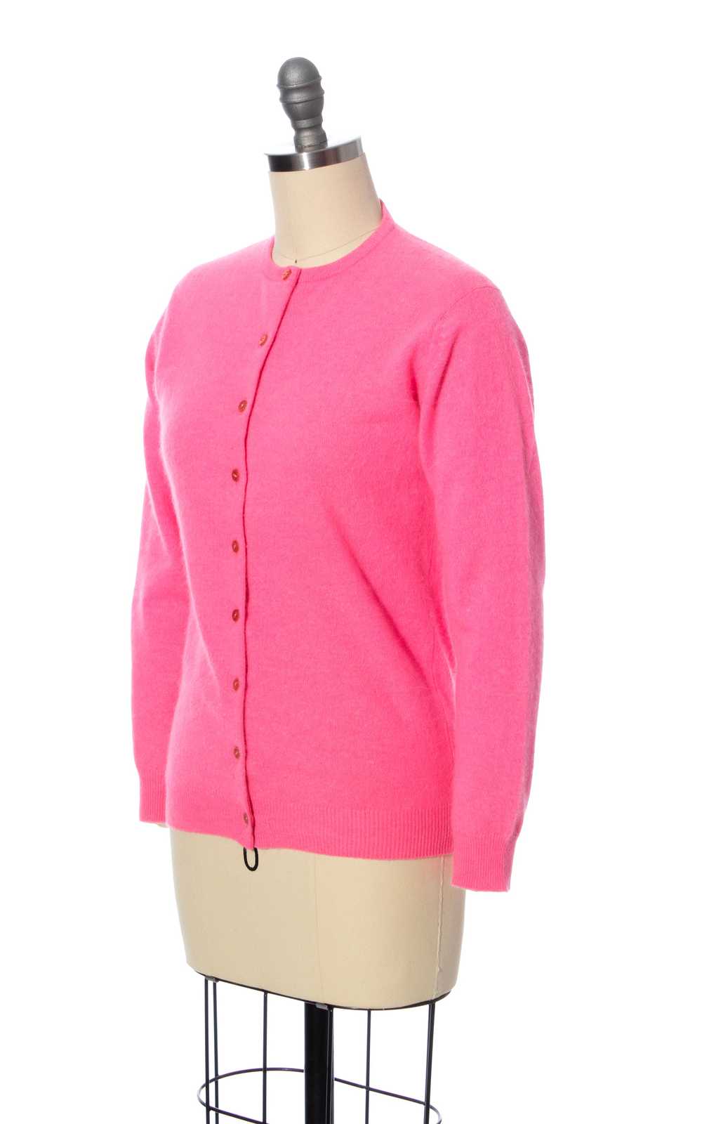 1960s Hot Pink Angora Blend Knit Cardigan | x-sma… - image 3