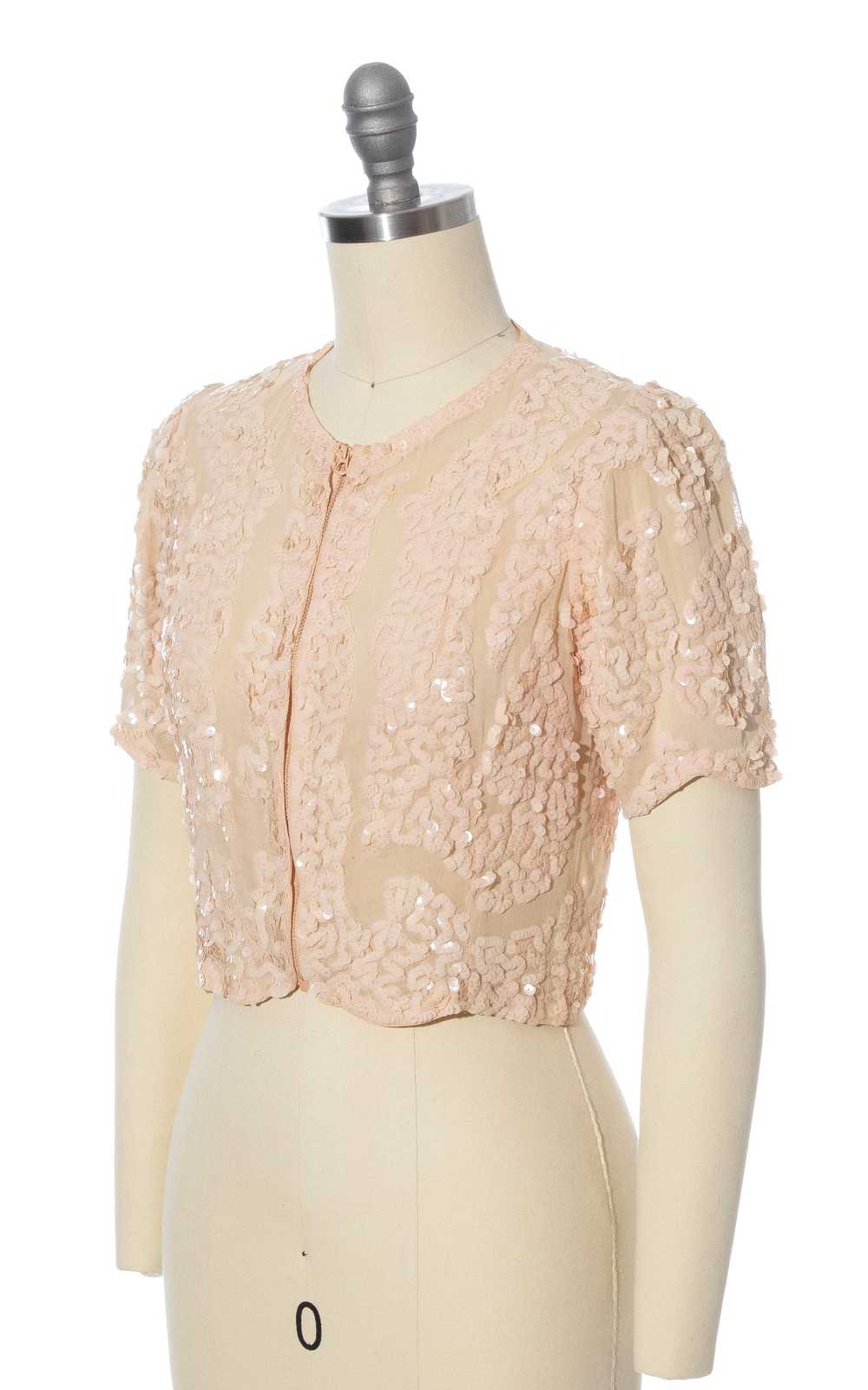 1930s Pink Sequined Scalloped Top | x-small - image 3