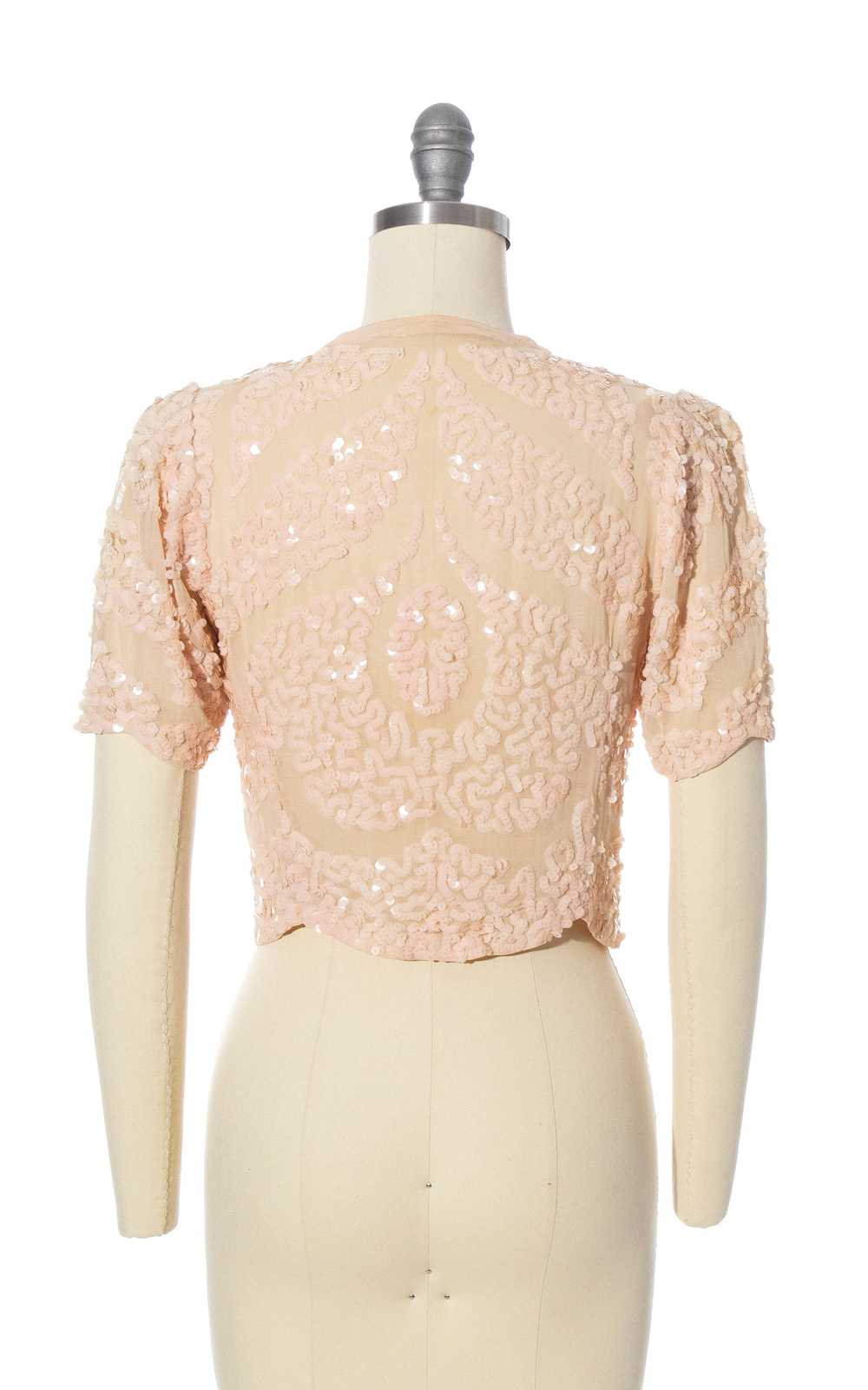 1930s Pink Sequined Scalloped Top | x-small - image 4