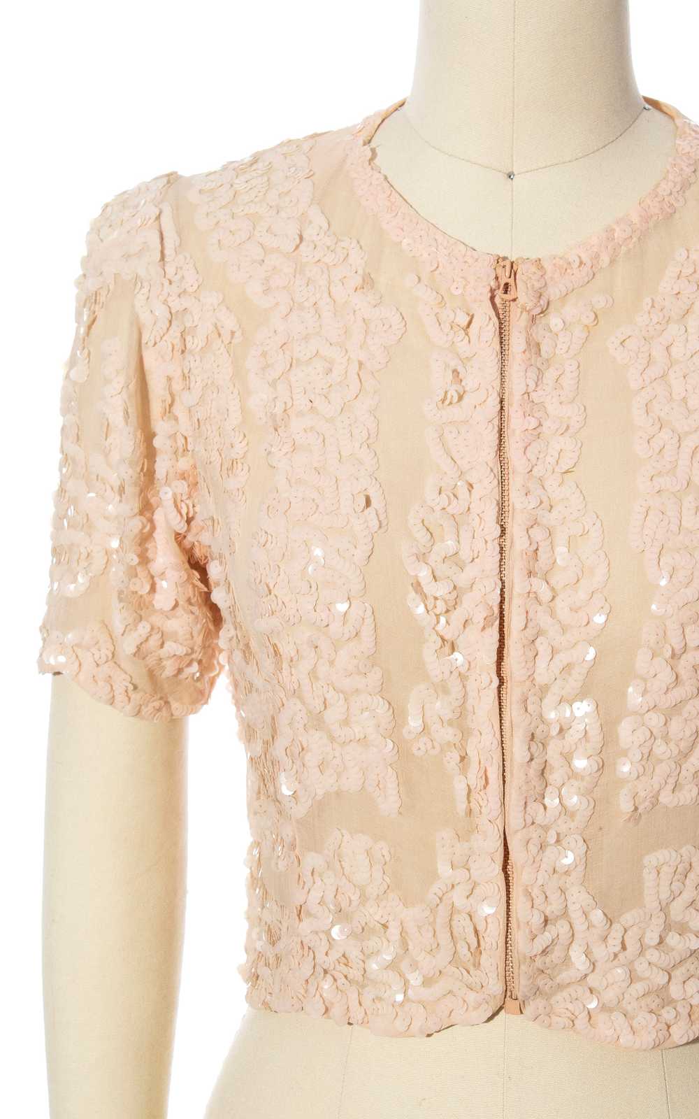 1930s Pink Sequined Scalloped Top | x-small - image 5