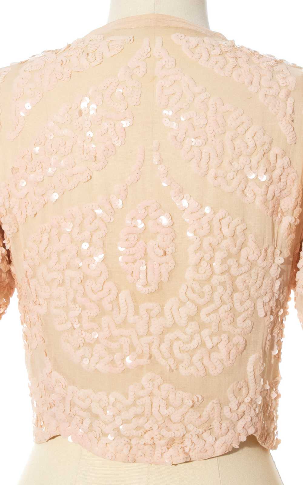 1930s Pink Sequined Scalloped Top | x-small - image 6