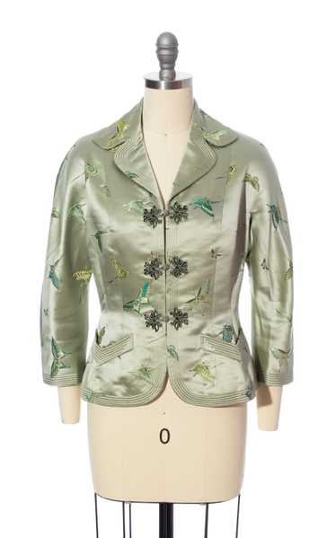 1950s Butterfly Novelty Silk Jacquard Jacket | x-s