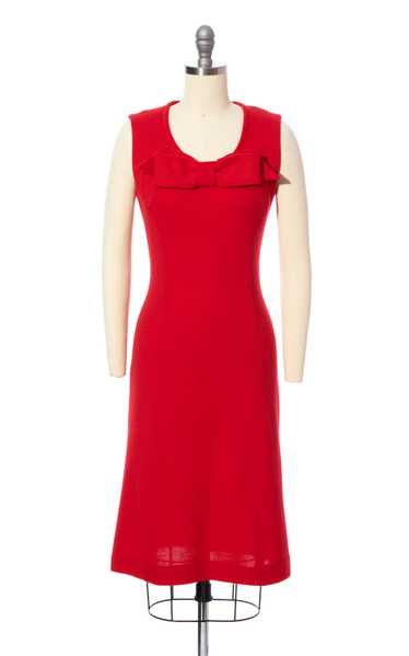 1960s Red Knit Wool Wiggle Dress | x-small/small - image 1