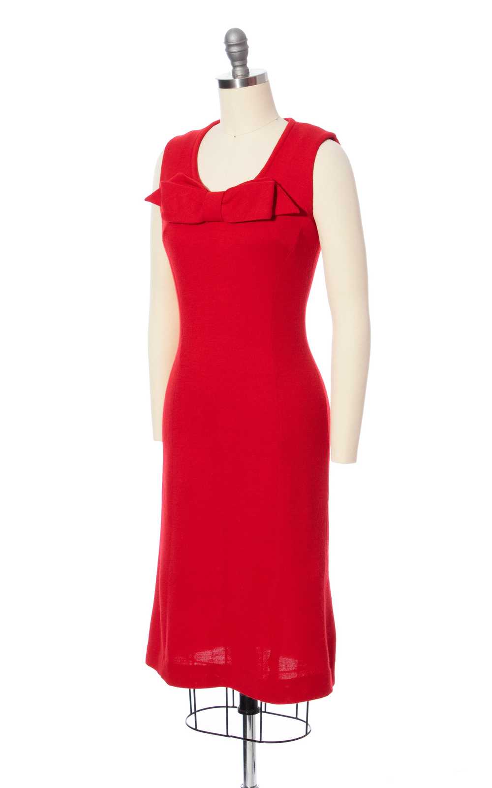 1960s Red Knit Wool Wiggle Dress | x-small/small - image 3