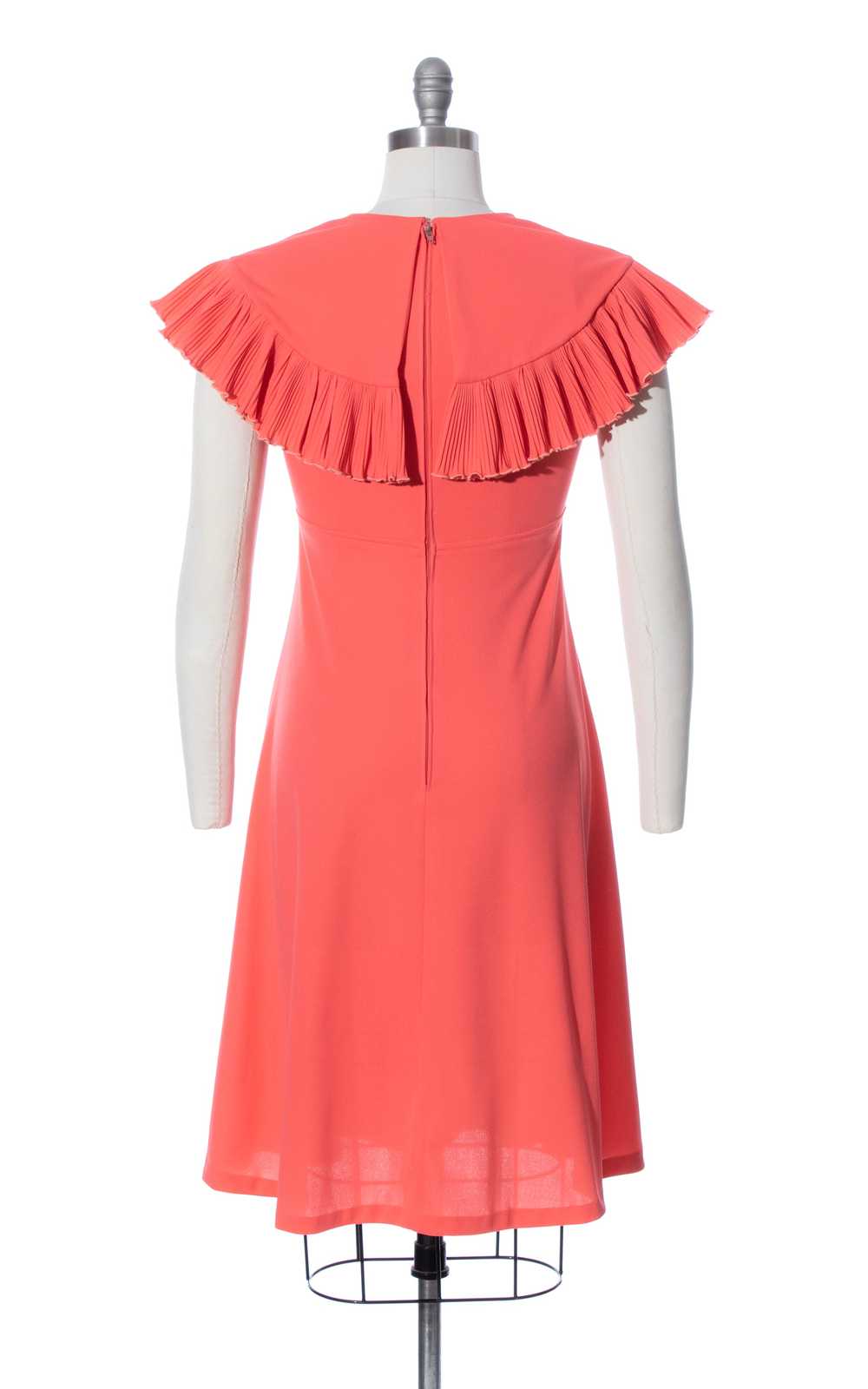 1970s Hot Peach Pleated Capelet Dress | small - image 4