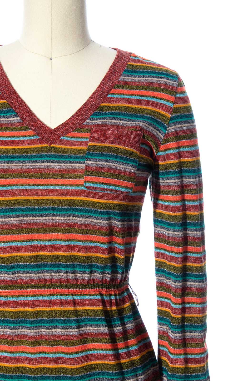 1970s Metallic Striped Jersey Dress | x-small - image 2