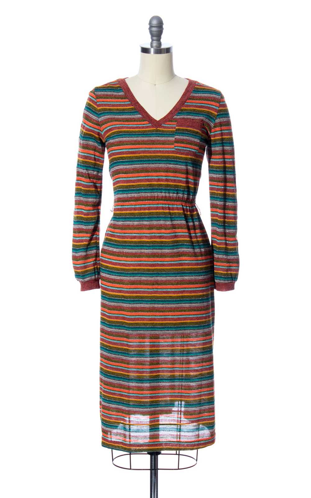 1970s Metallic Striped Jersey Dress | x-small - image 3