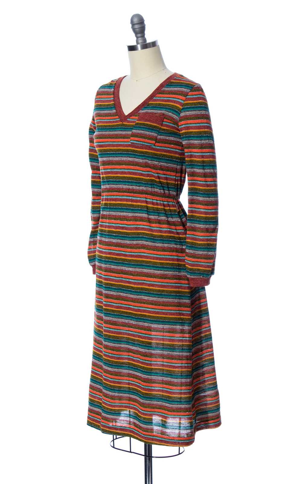 1970s Metallic Striped Jersey Dress | x-small - image 4