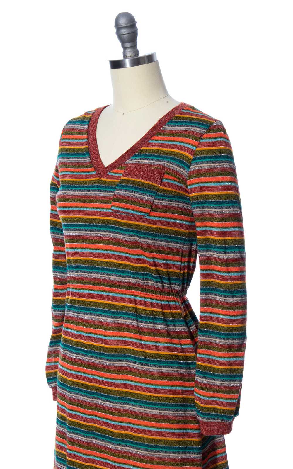 1970s Metallic Striped Jersey Dress | x-small - image 6