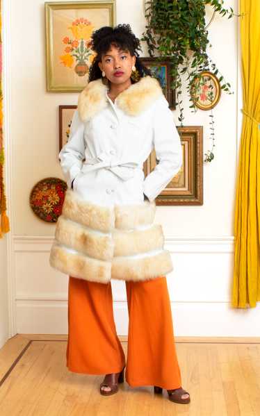 1970s Shearling Fur & White Leather Princess Coat 