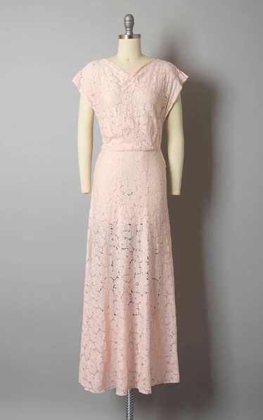 1930s Light Pink Cotton Lace Sheer Maxi Gown | sma