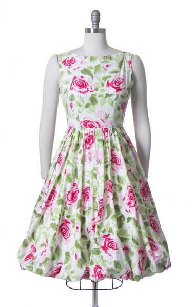 1950s Jerry Gilden Pink Rose Print Cotton Sundres… - image 1