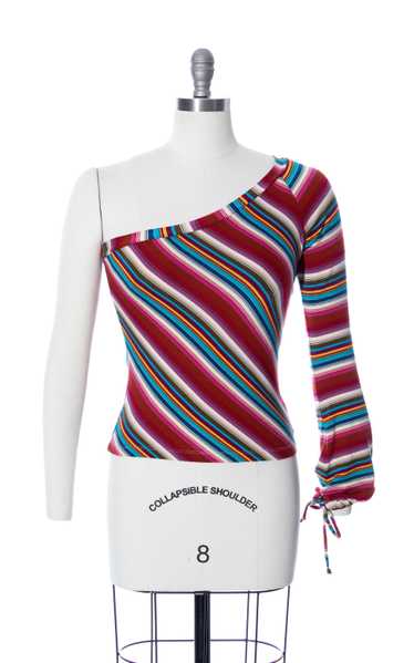 2000s Striped One Sleeve Top | x-small/small - image 1