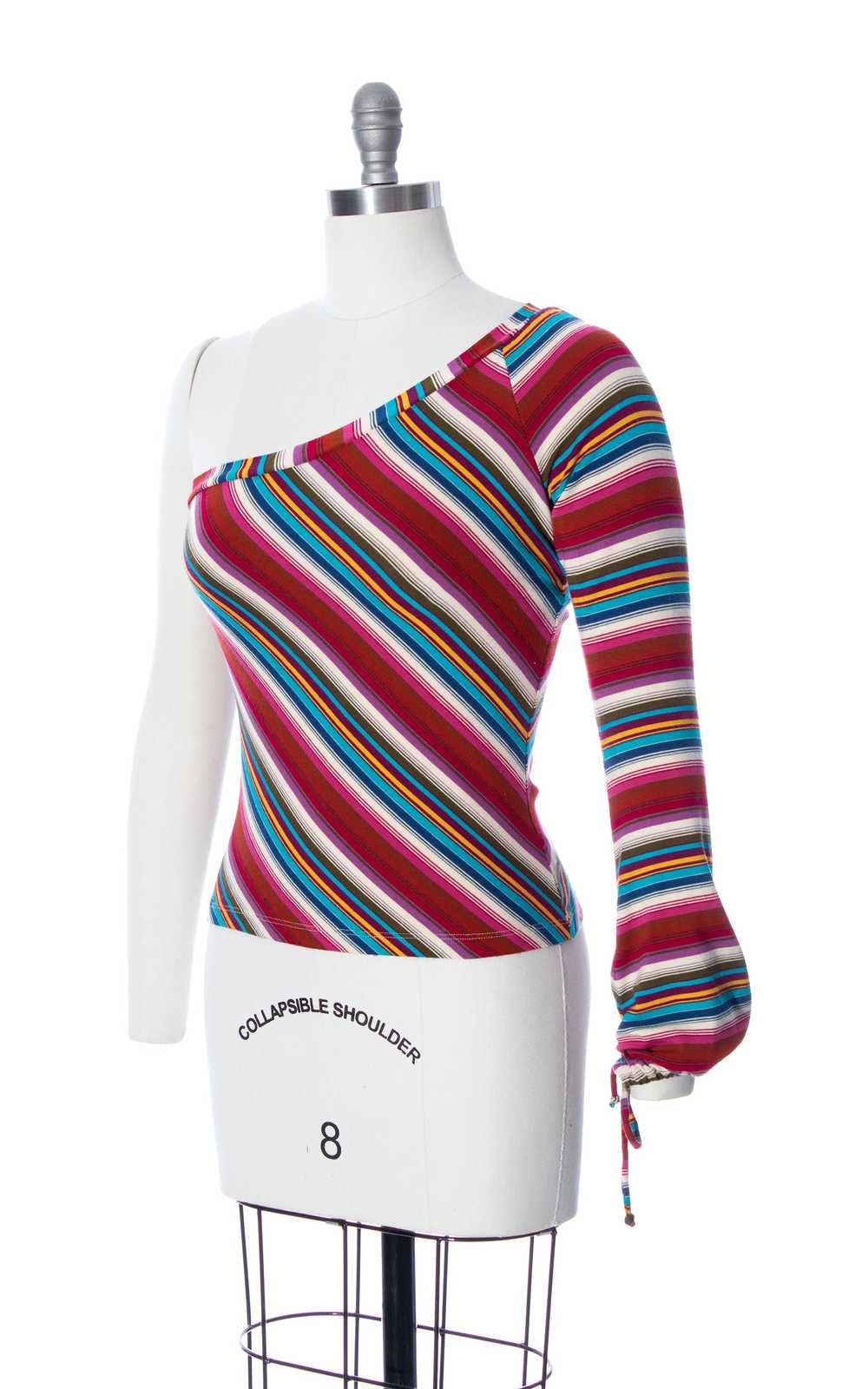 2000s Striped One Sleeve Top | x-small/small - image 2