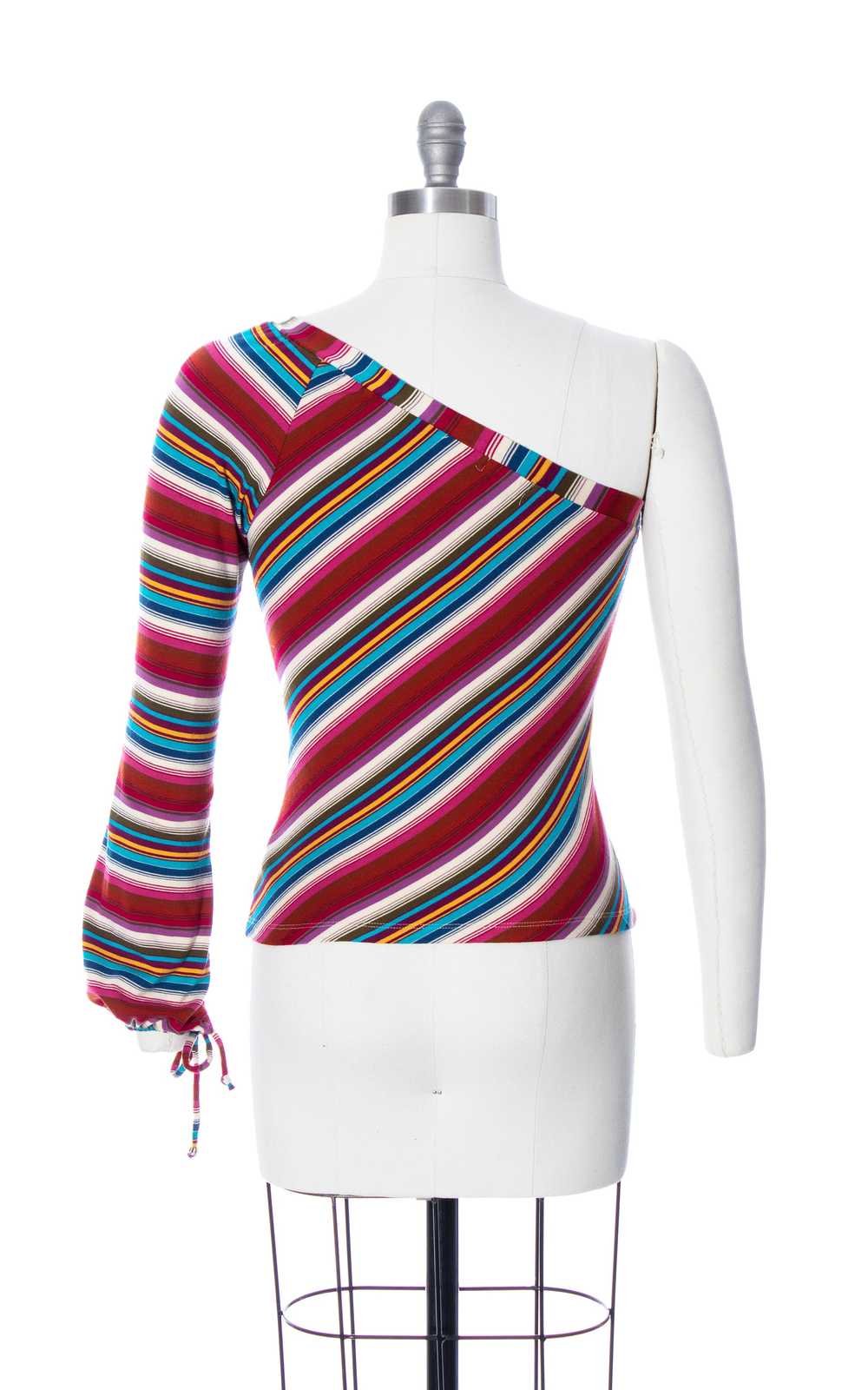 2000s Striped One Sleeve Top | x-small/small - image 3