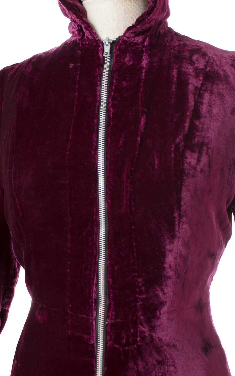 1930s Hooded Purple Silk Velvet Coat | xs/small - image 10