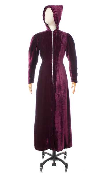 1930s Hooded Purple Silk Velvet Coat | xs/small