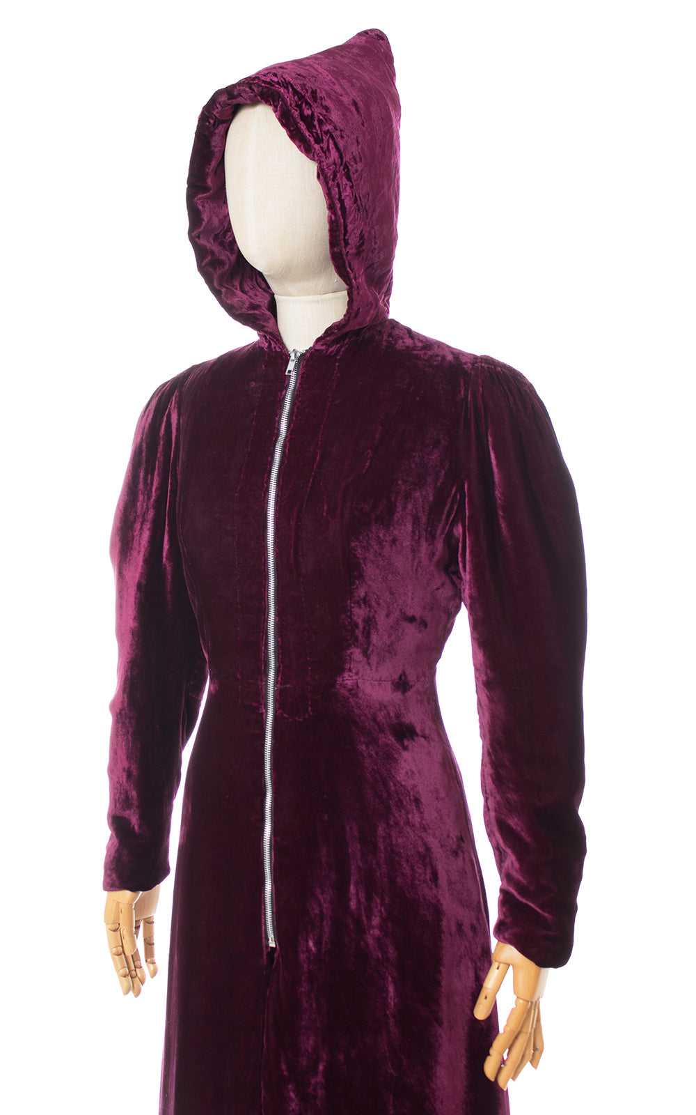 1930s Hooded Purple Silk Velvet Coat | xs/small - image 2