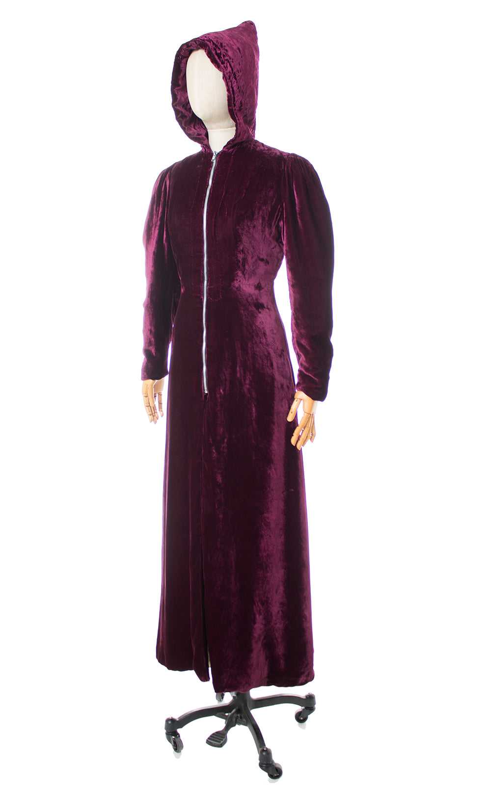 1930s Hooded Purple Silk Velvet Coat | xs/small - image 3