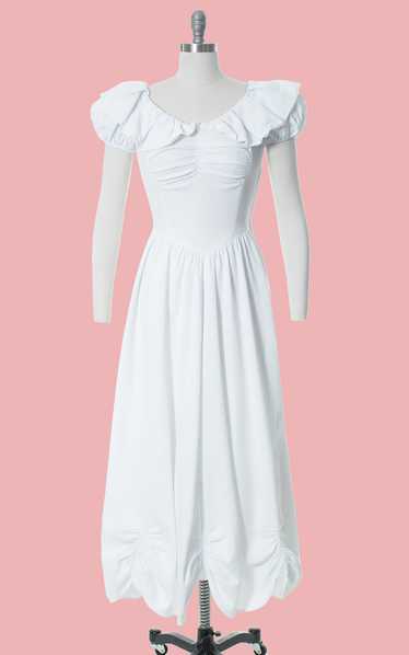 1930s 1940s White Cotton Piqué Puff Sleeve Gown | 