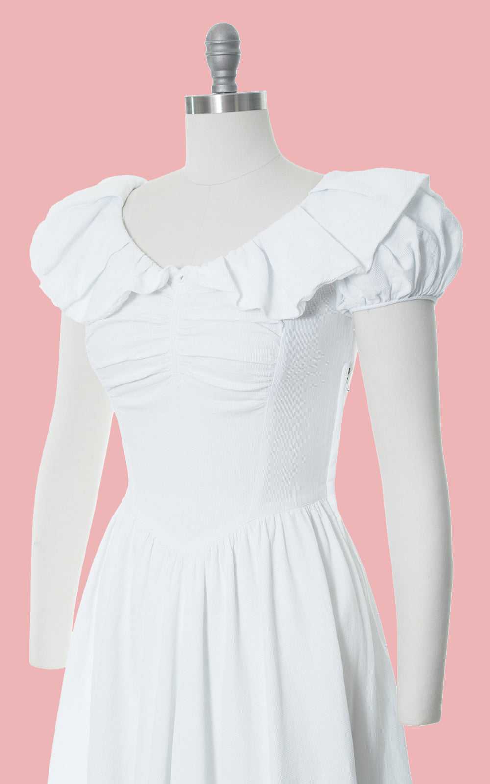 1930s 1940s White Cotton Piqué Puff Sleeve Gown |… - image 2