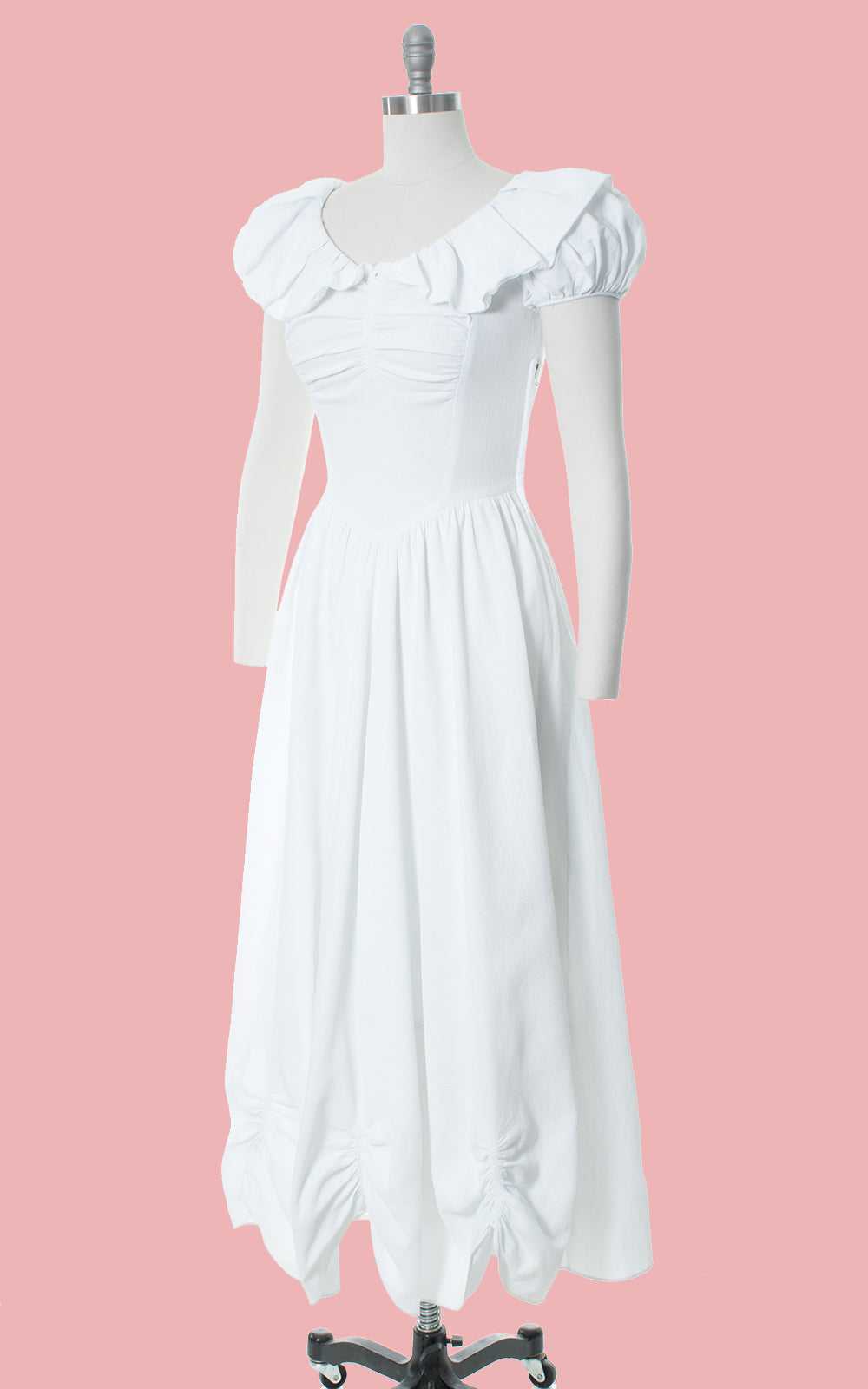 1930s 1940s White Cotton Piqué Puff Sleeve Gown |… - image 3