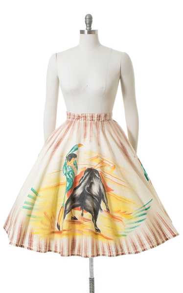 1950s Bullfighter Novelty Print Hand-Painted Mexi… - image 1