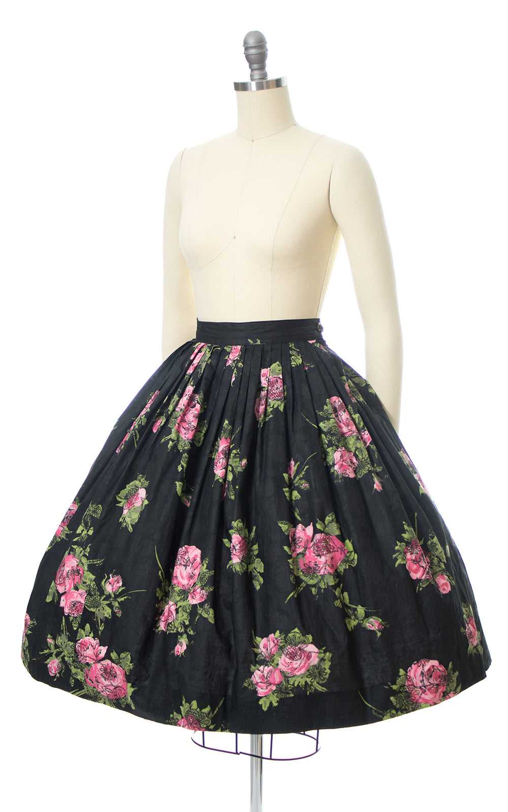1950s Pink Roses Cotton Skirt | xs/small - image 3
