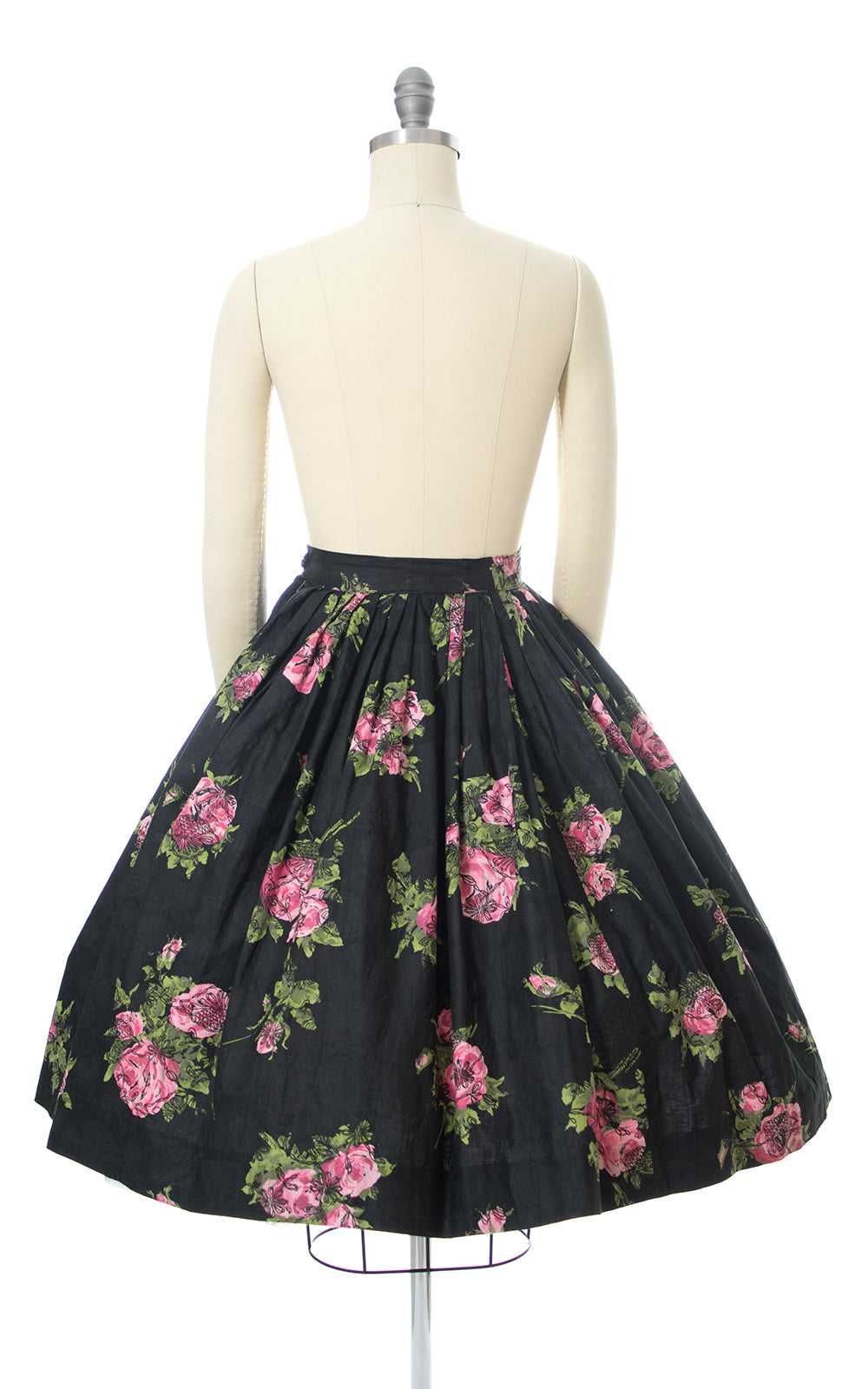 1950s Pink Roses Cotton Skirt | xs/small - image 4