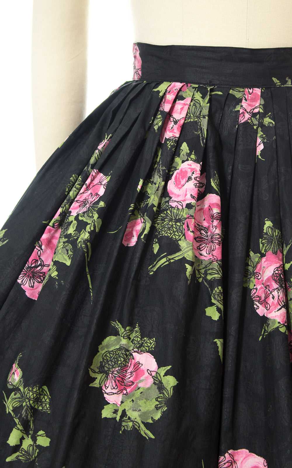 1950s Pink Roses Cotton Skirt | xs/small - image 5