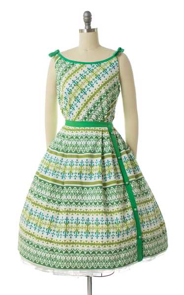 1960s Geometric Striped Side-Button Skirt & Top Se