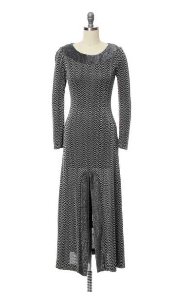 1970s Metallic Wavy Jersey Maxi Dress | x-small - image 1