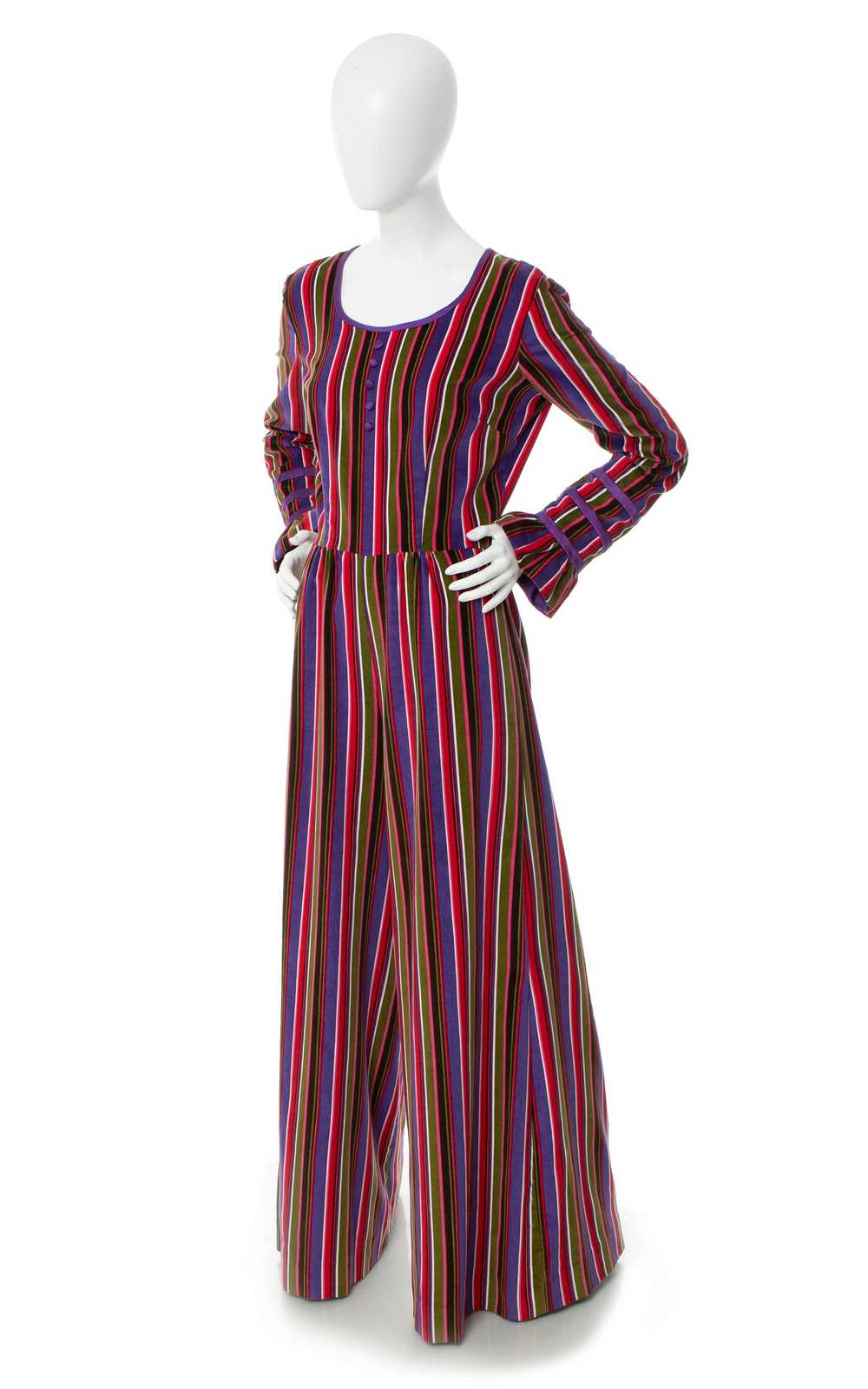 1960s 1970s Striped Velvet Palazzo Jumpsuit | med… - image 3
