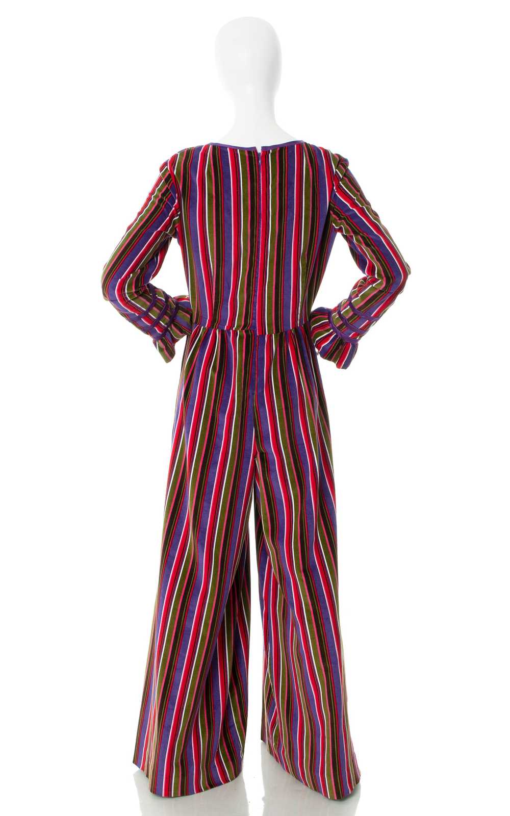 1960s 1970s Striped Velvet Palazzo Jumpsuit | med… - image 4