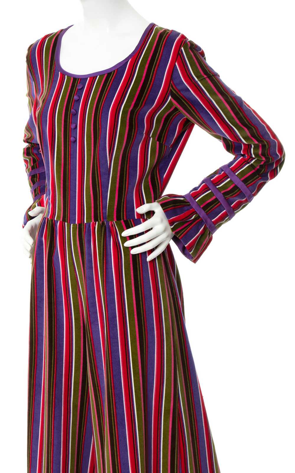 1960s 1970s Striped Velvet Palazzo Jumpsuit | med… - image 5