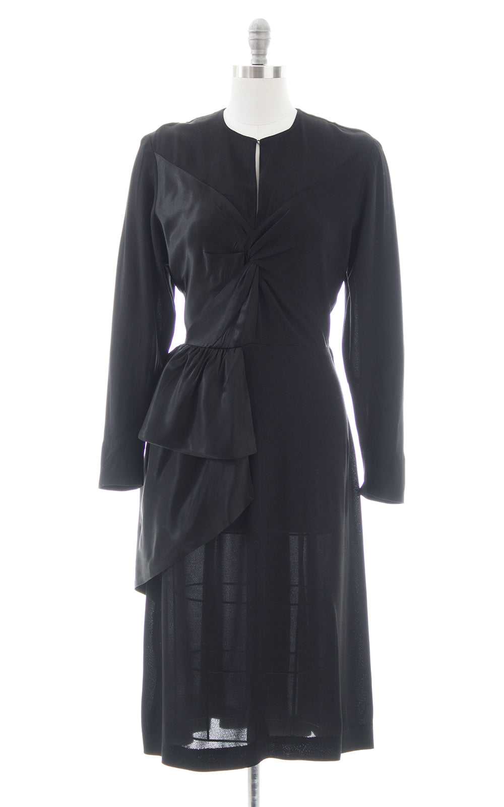 $65 DRESS SALE /// 1940s Black Rayon & Satin Hip … - image 1