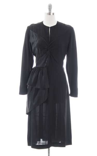$65 DRESS SALE /// 1940s Black Rayon & Satin Hip S