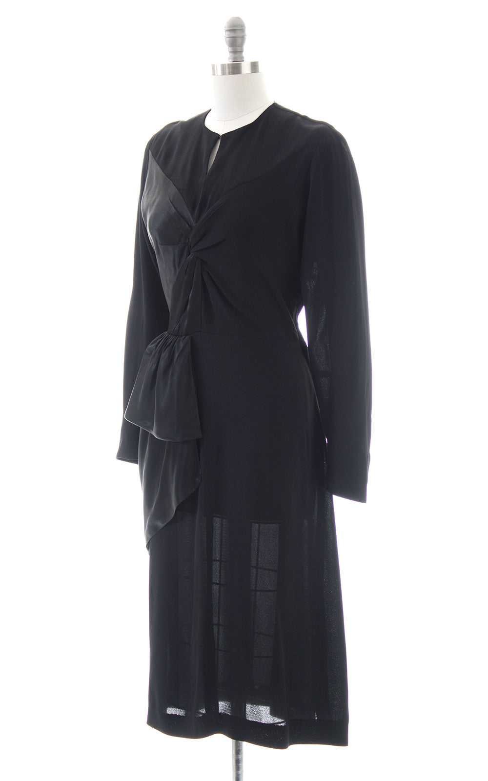 $65 DRESS SALE /// 1940s Black Rayon & Satin Hip … - image 3